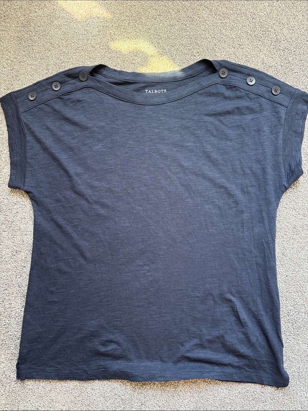 Talbots Navy Short-Sleeve Button-Shoulder Top
